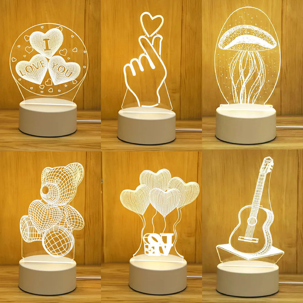 Romantic Love 3D Acrylic LED Lamp - Table Lamp for Home Decor and Parties