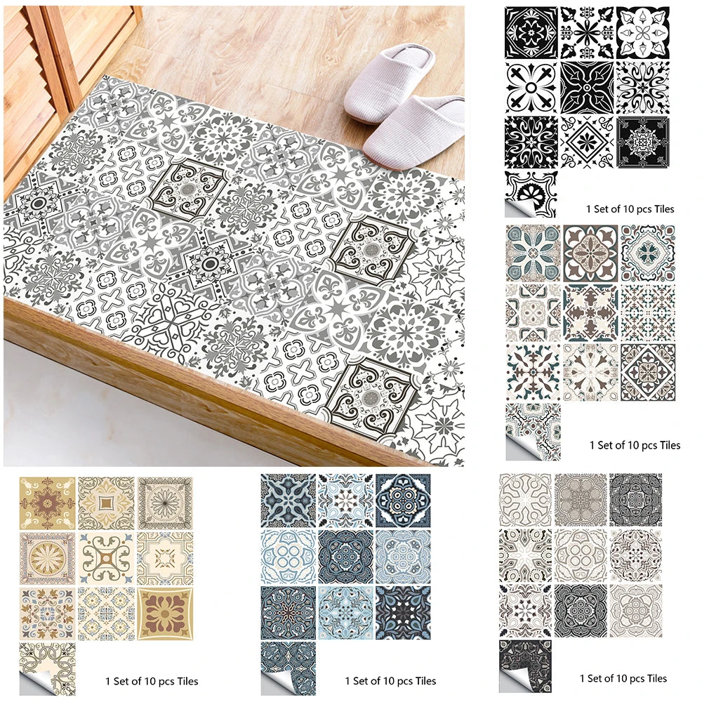 Retro Pattern Matte Surface Tile Stickers for Kitchen, Bathroom, and Floors