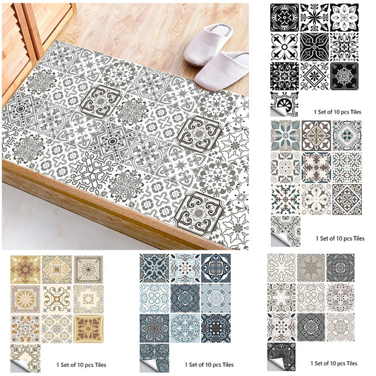 Retro Pattern Matte Surface Tile Stickers for Kitchen, Bathroom, and Floors