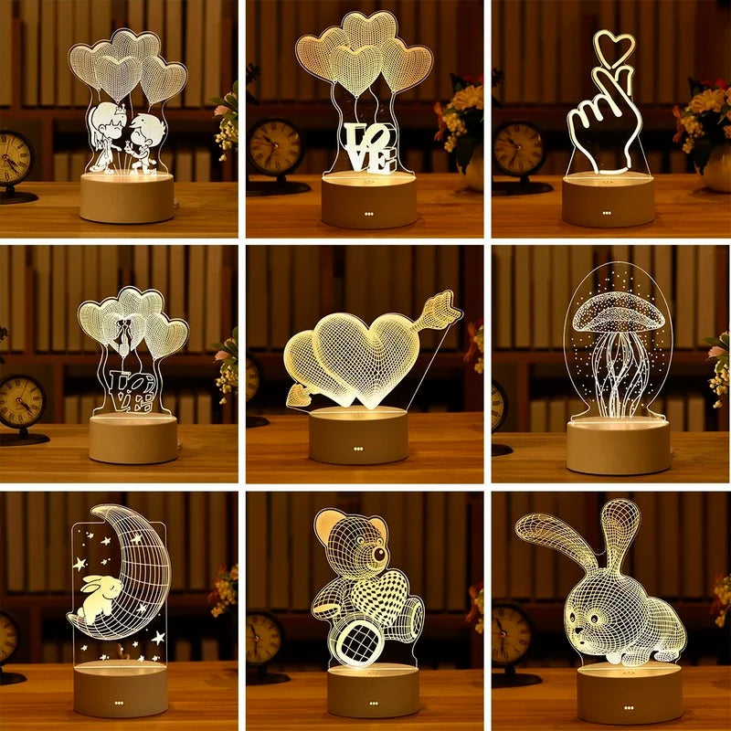 Romantic Love 3D Acrylic LED Lamp - Table Lamp for Home Decor and Parties