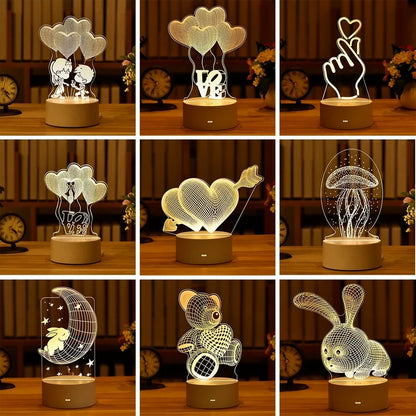 Romantic Love 3D Acrylic LED Lamp - Table Lamp for Home Decor and Parties