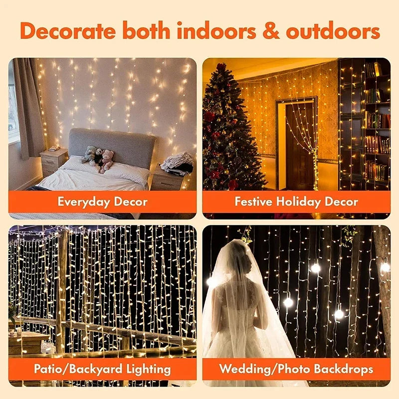 3M LED, 8 Modes Curtain String Lights Fairy Decoration