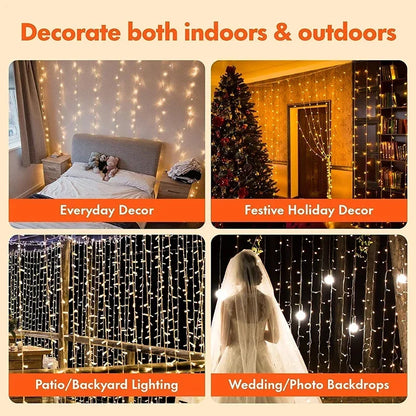 3M LED, 8 Modes Curtain String Lights Fairy Decoration