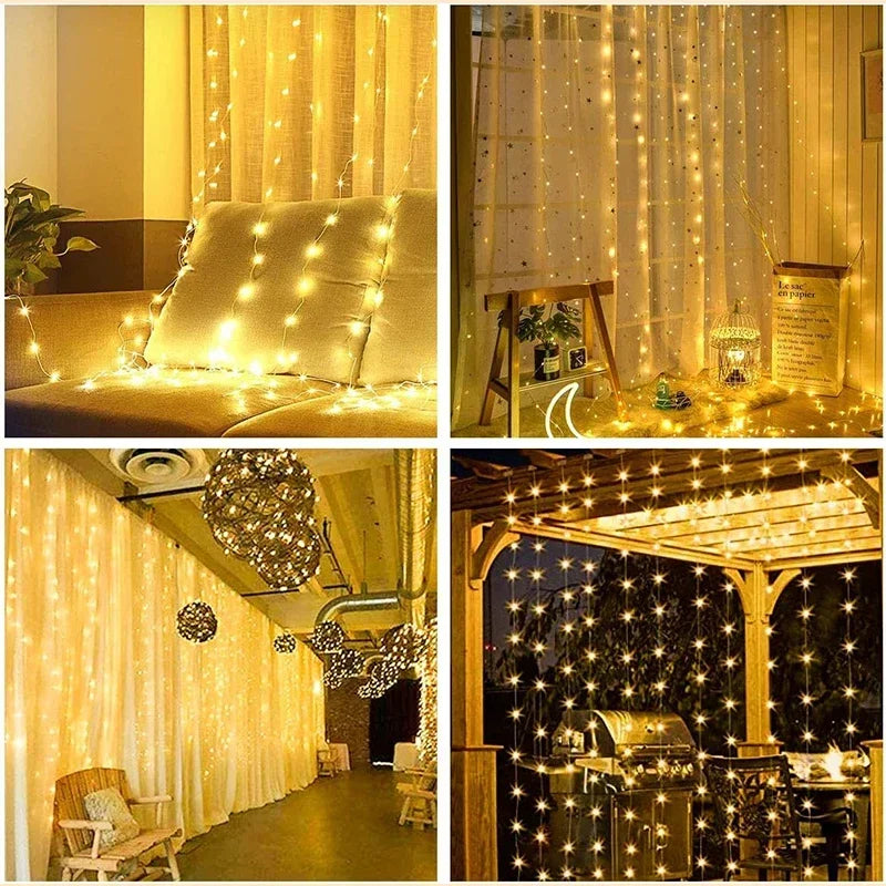 3M LED, 8 Modes Curtain String Lights Fairy Decoration