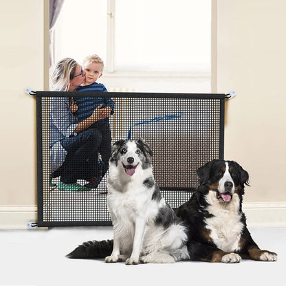 Pet Dog Barrier Fence - Folding Mesh Gate with 4 Hooks for Dog Safety