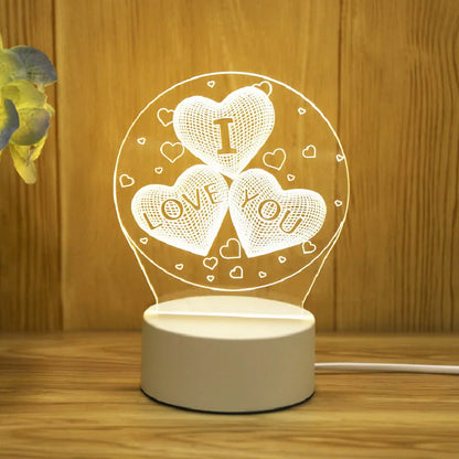 Romantic Love 3D Acrylic LED Lamp - Table Lamp for Home Decor and Parties