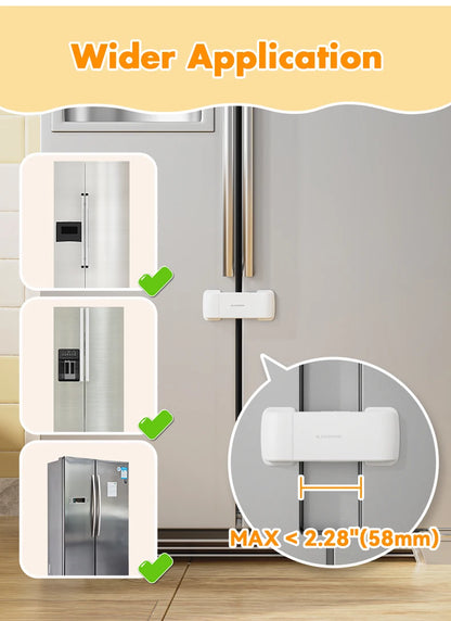 Door Refrigerator/Freezer Lock with Adjustable Cabinet Door Gap Protection for Child Safety