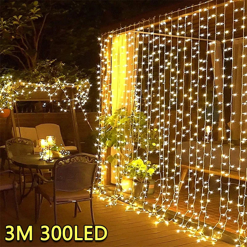 3M LED, 8 Modes Curtain String Lights Fairy Decoration