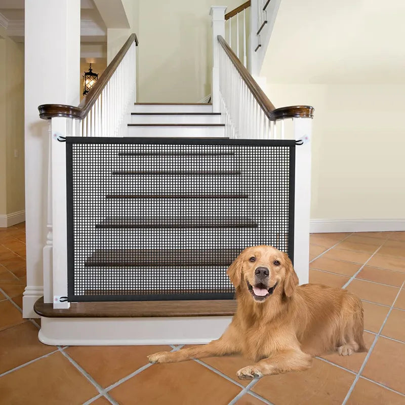 Pet Dog Barrier Fence - Folding Mesh Gate with 4 Hooks for Dog Safety