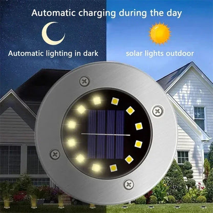 Solar Power Disk Light Outdoor Garden Solar Underground Deck Spotlight Buried LED Lamp