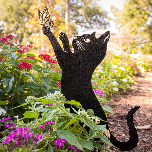 Black Metal Cat Garden Stake Decoration